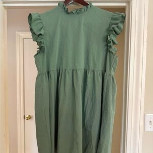 Green Ruffle Sleeve Dress
